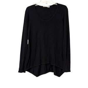 Wilt Black Asymmetric Hem Long Sleeve Cotton Shirt Size Small Neutral Classic
